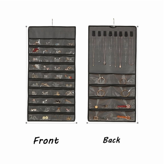 Dual-Sided 80-Pocket Hanging Jewelry Organizer | Gray Storage Holder for Earrings, Rings, Necklaces | Closet Door Display for Small Accessories