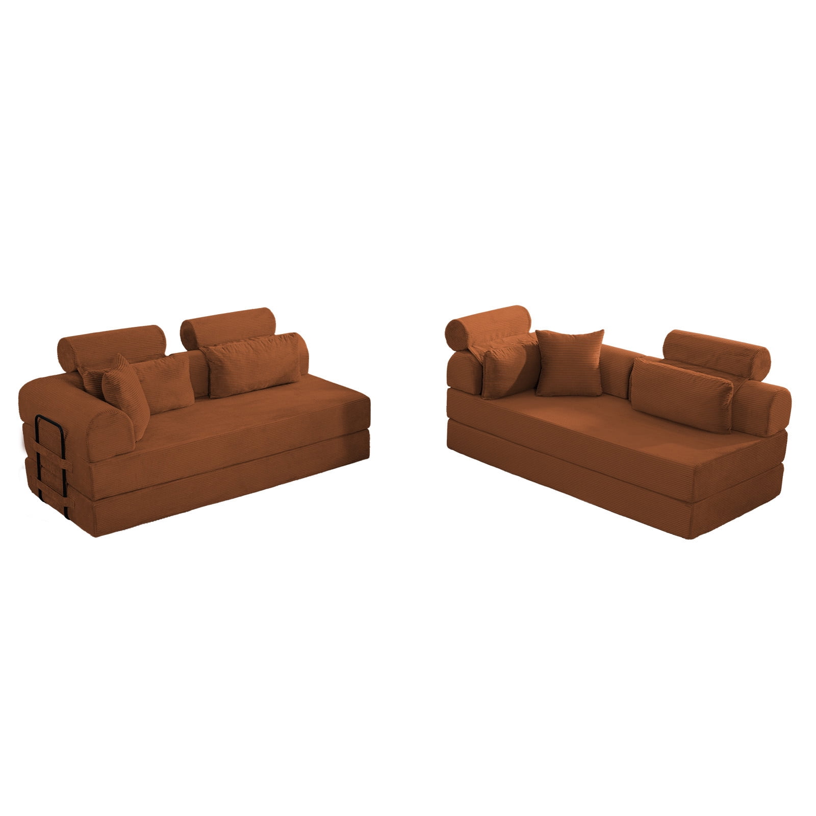 L-Shaped Sectional Sofa Converts to Bed, Corduroy Chaise Lounge with 28D High-Density Foam, No Assembly Compressed Couch for Apartments and Studios, Orange