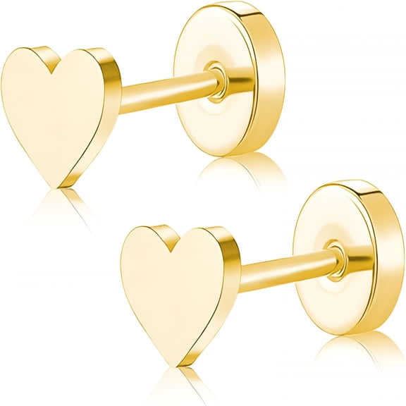 DESIGNICE Women Flat Back Heart Earrings Non-Nickel Star Earrings Titanium Hypoallergenic Cartilage Moon Earrings Stud for Sensitive Ears Simple Classic 5Mm Flat Stud Earring