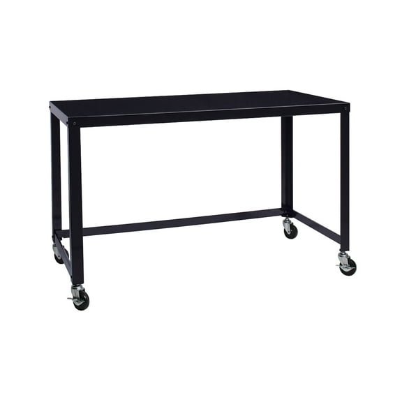 Hirsh Ready-to-Assemble 48-inch Wide Mobile Metal Desk for Home Office, Black