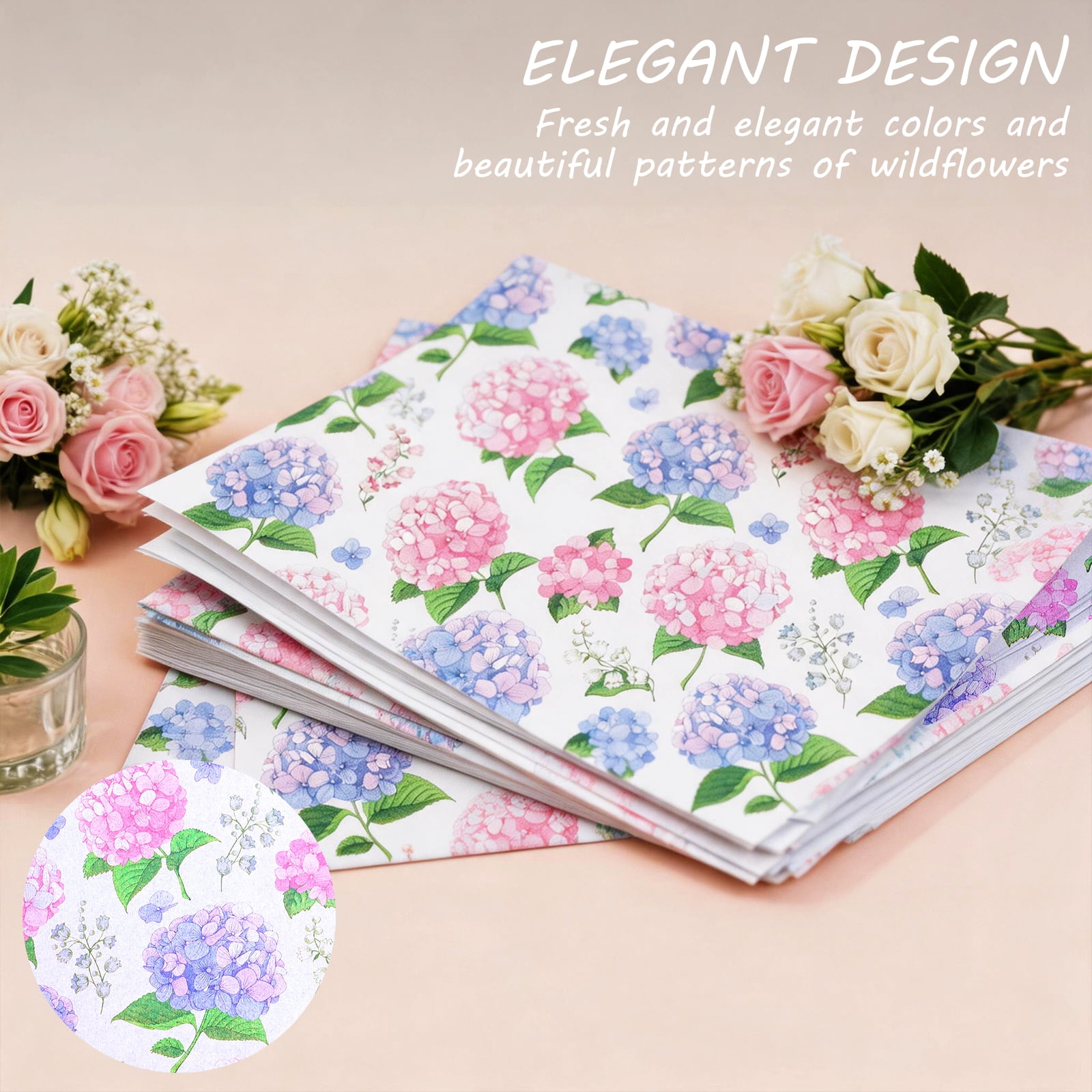 200 Sheets Tissue Paper Vintage Wildflower for Gift Bags Birthday Party Flower Decoration 20x14 in