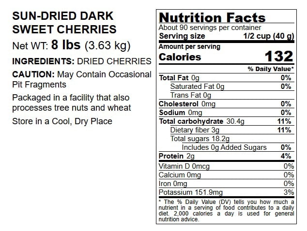 Sun-Dried Dark Sweet Cherries, 8 Pounds - Raw, Vegan - by Food to Live