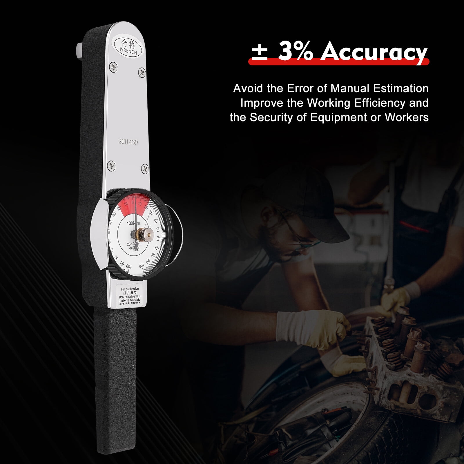 Miumaeov Dial Indicator Torque Wrench Indicating Torquemeter 0-100n.m for Torque Testing