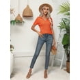 thumbnail image 4 of Women Short Sleeve Sweater Pullover Tops V Neck Knit Casual Soft Pullover Shirt Orange Red L, 4 of 9