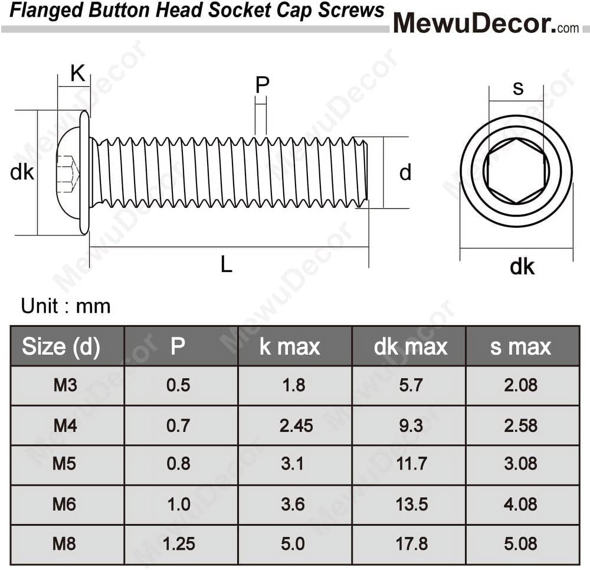 M5-0.8 X 30mm Flanged Button Head Socket Cap Screws - 30 Pcs, 304 Stainless Steel, Full Thread