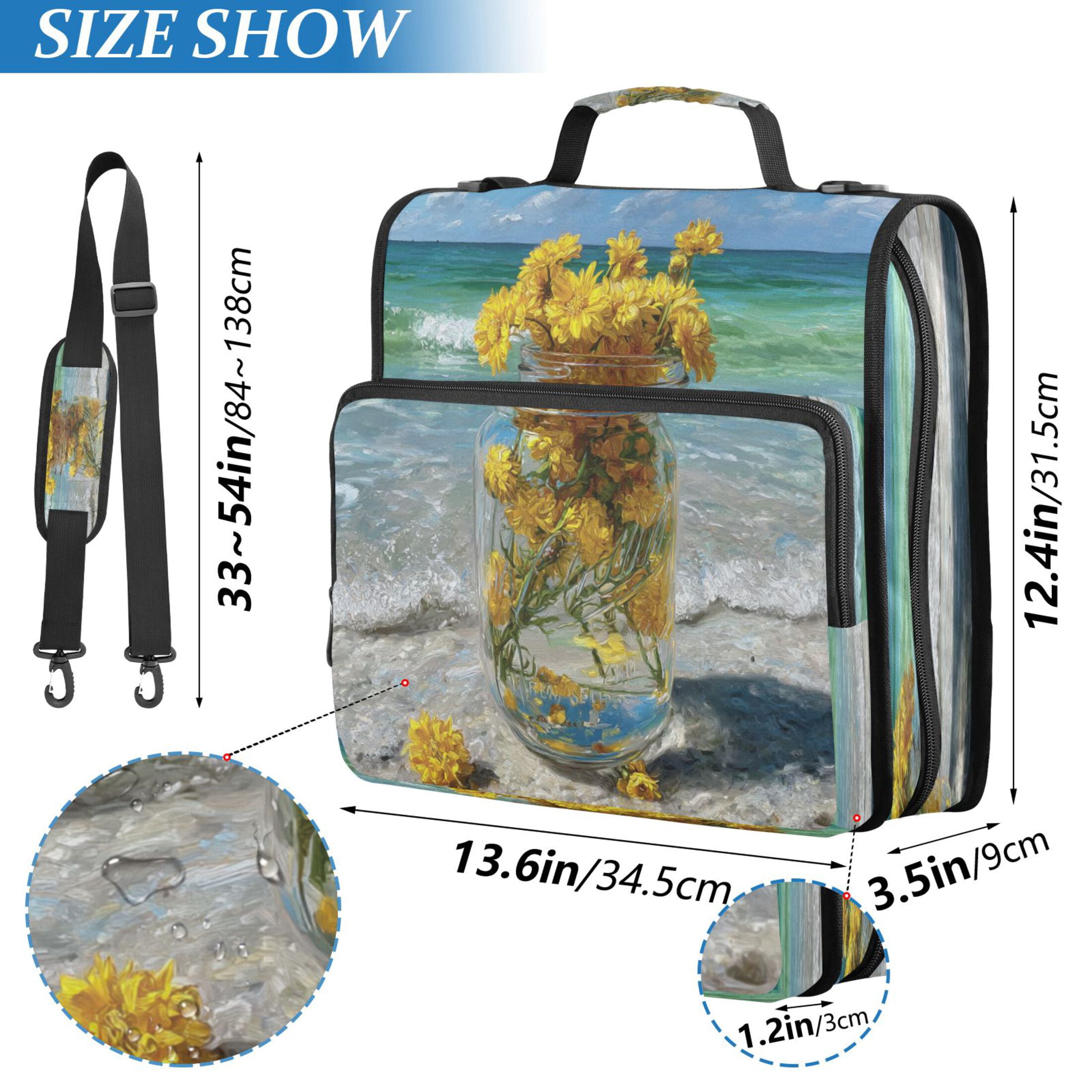 Zipper Binder 3 Rings Stationery Office Files Daily Organizer File Folder Storage Bag Yellow Daisy Glass Jar