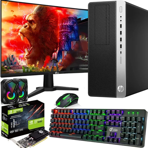 Restored HP G3 Desktop Gaming Tower PC, Intel Core i5-6th Gen. 16GB Ram, 128GB SSD   1TB HDD, NVIDIA GeForce GT 1030 DDR5, 22 inch Monitor, WiFi, RGB Keyboard & Mouse, Windows 11 Pro (Refurbished)
