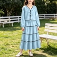 thumbnail image 2 of ZACPNCV Girls Elegant 2 Piece Skirt Set Long Sleeve V Neck Bow Front Top and Tiered Long Skirt Set Casual Spring Girls Suit 7-8Years Sky Blue, 2 of 9