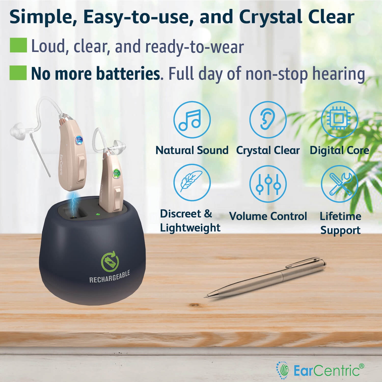 EarCentric EasyCharge Rechargeable Behind-the-Ear Beige kit (2pc)
