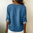 thumbnail image 5 of Lenpel Denim Tops for Women Crew Neck Long Sleeve Blouses Fashion Button Side Split High Low Hem Jean Tops Casual Fall Clothes, 5 of 6
