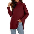 thumbnail image 2 of Vynhevius Women Plus Size Tunic Top Solid Turtleneck Long Sleeve Side Slit Casual Loose Blouse, 2 of 7