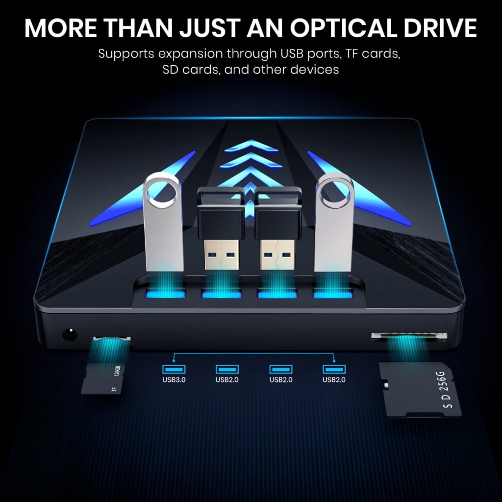 6-in-1 Multi-Port External Disc Drive with Memory Card Slot & High-Speed Data Transfer for Computers
