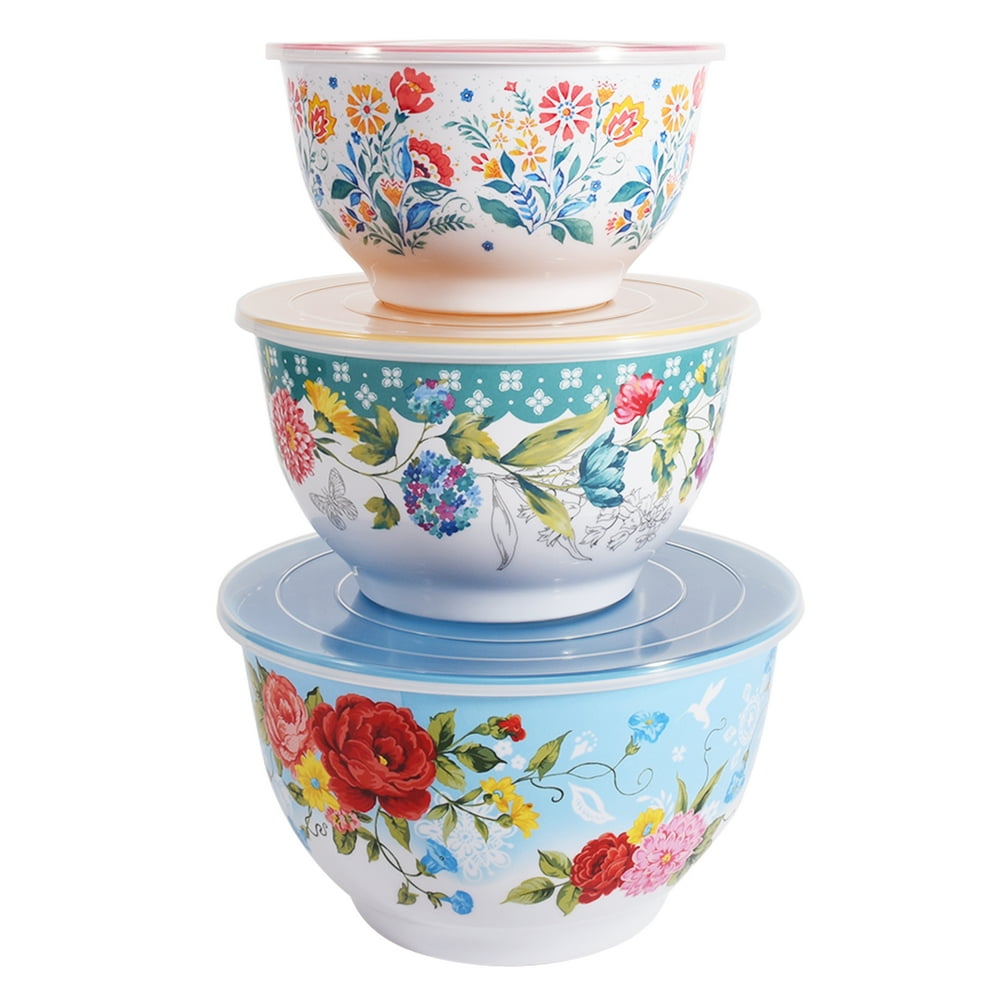 The Pioneer Woman Sweet Rose Melamine Serving Bowl Set with Lids, 6
