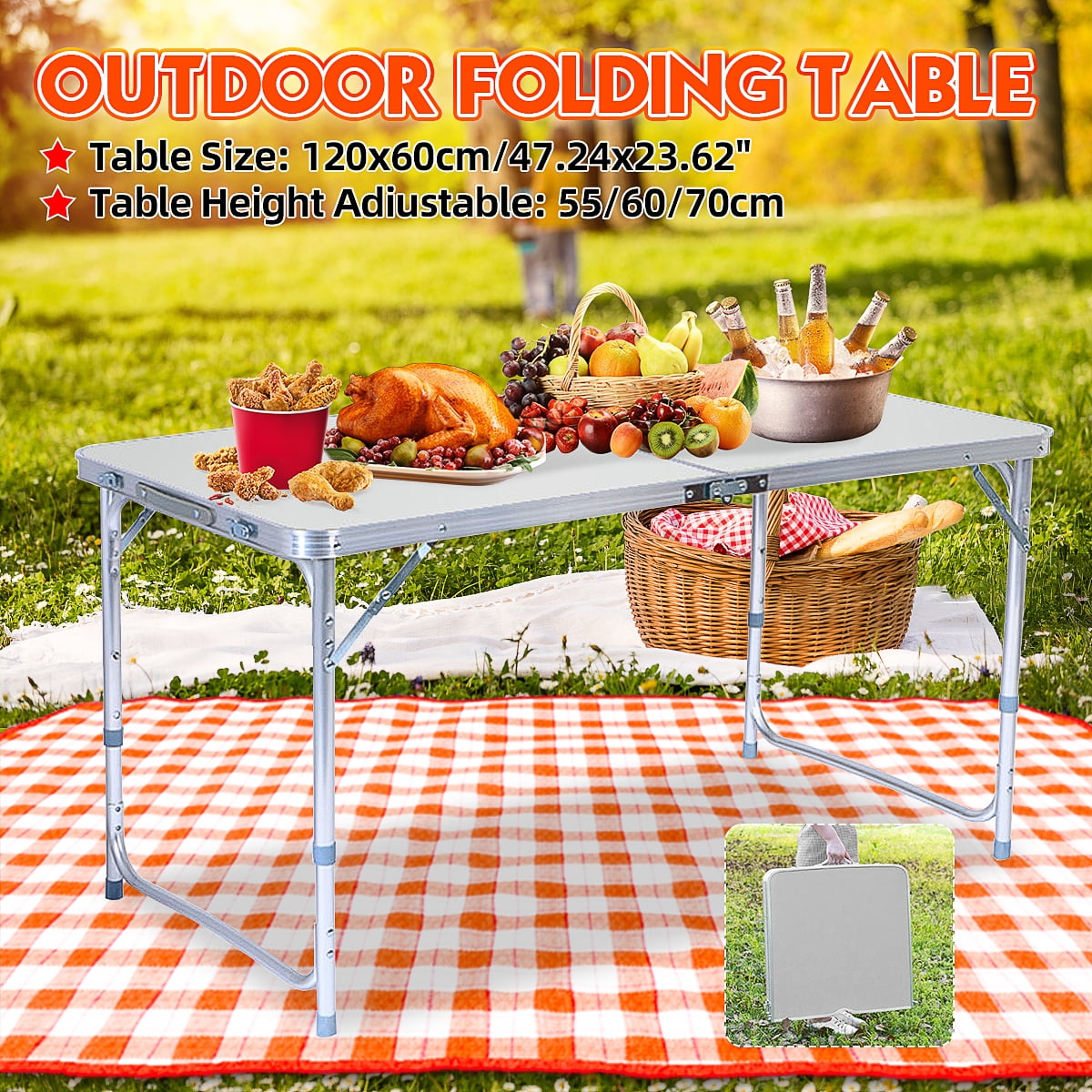 Large Portable Table Folding Kitchen Camping Dining Outdoor Garden Picnic 5FT Large Portable Table Folding Kitchen Camping Dining Outdoor Garden Picnic 5FT