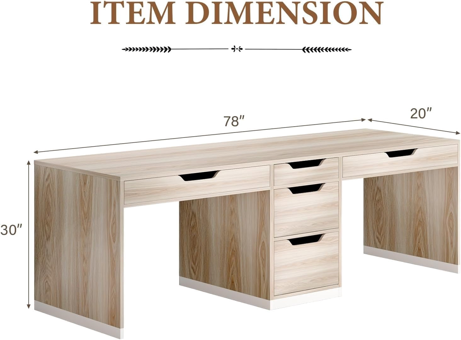 DreamCurship 78 inch Two Person Desk with 5 Drawers, Computer Desk with Storage for 2 People, Home Office Workstation Desk, Modern Writing Table, White and Walnut