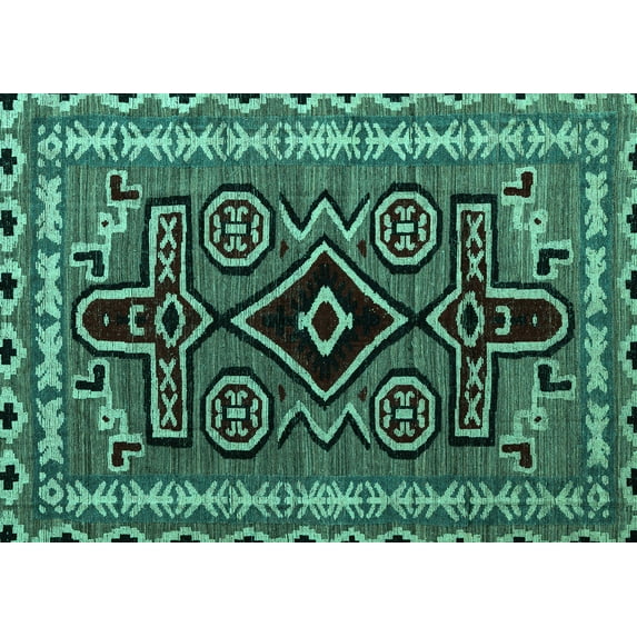 Ahgly Company Machine Washable Indoor Rectangle Southwestern Turquoise Blue Country Area Rugs, 5' x 8'