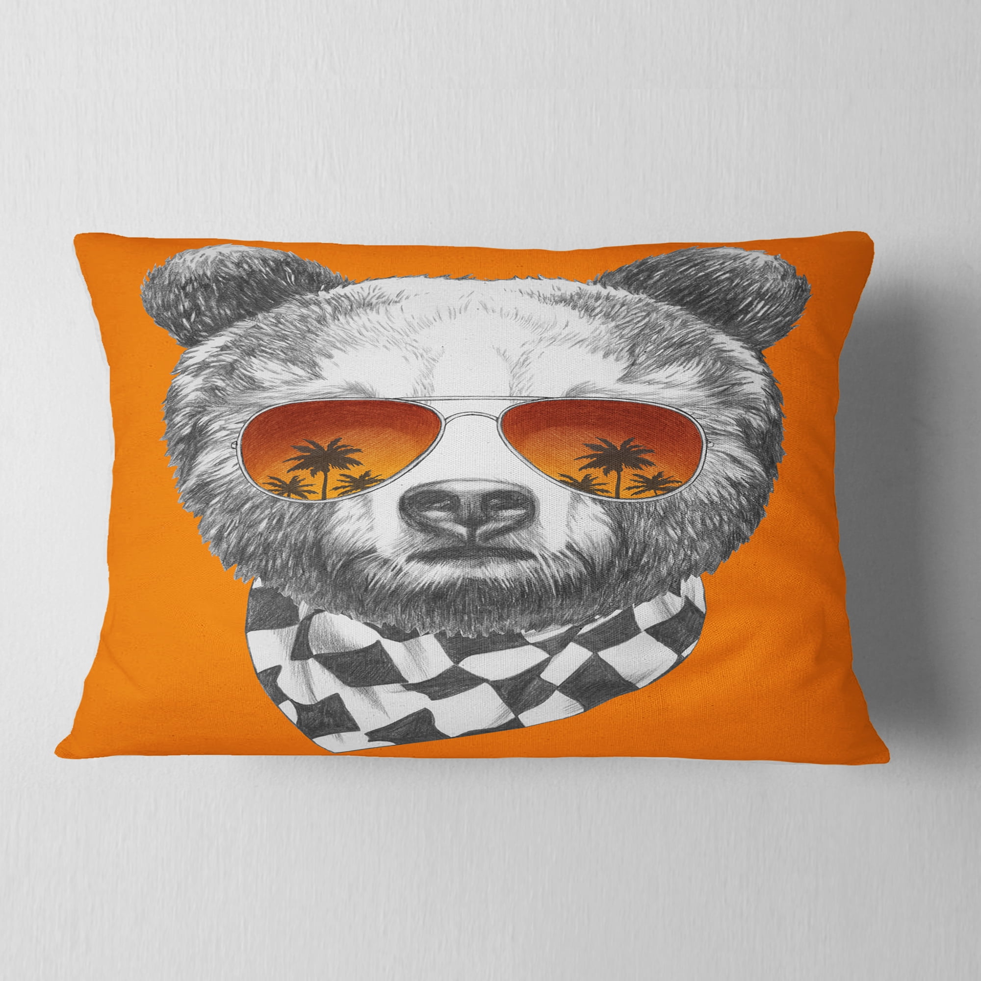 Designart Funny Bear with Sunglasses - Animal Throw Pillow - 12x20
