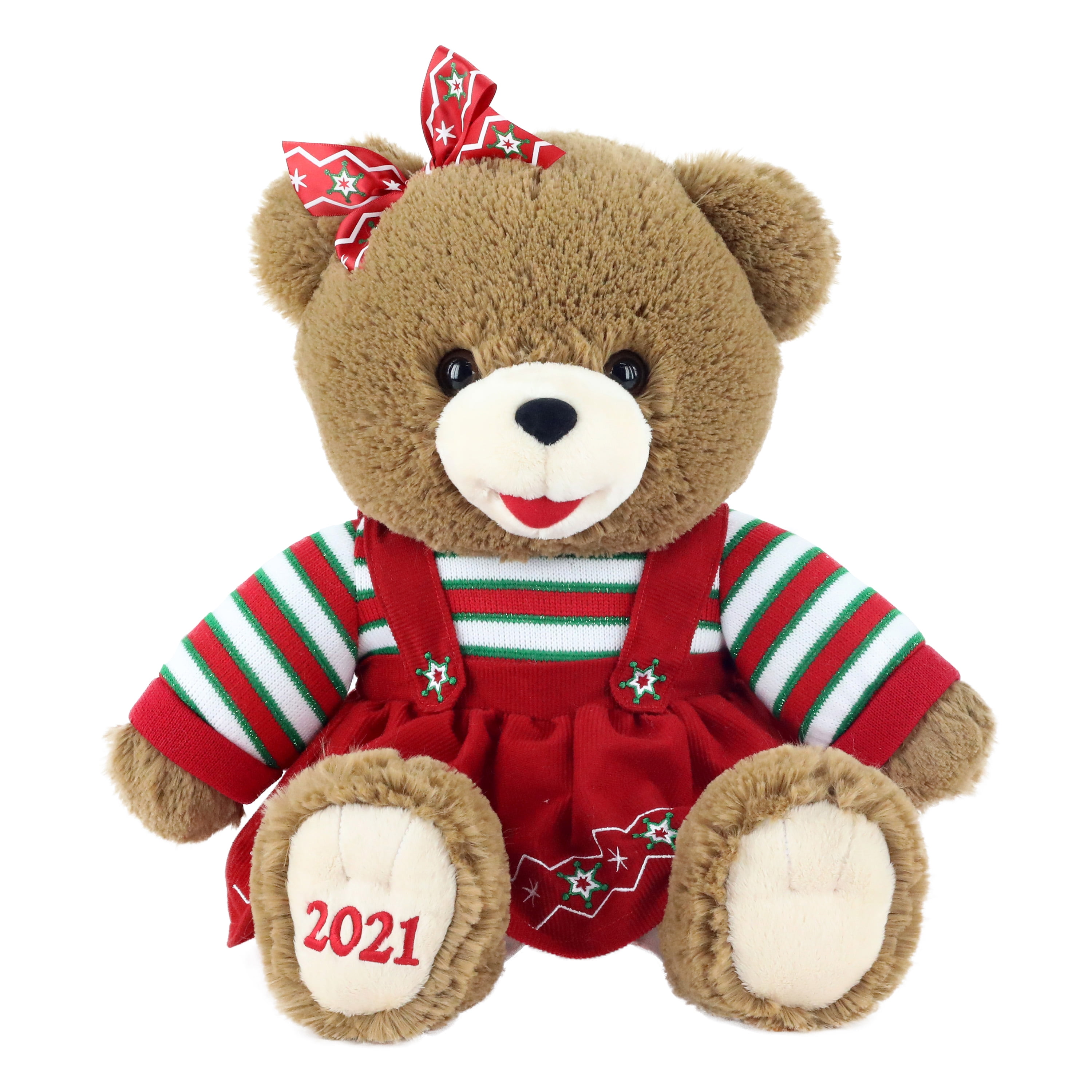 2020 WALMART CHRISTMAS SNOWFLAKE TEDDY BEAR BROWN GIRL 20" RED OUTFIT NWT 