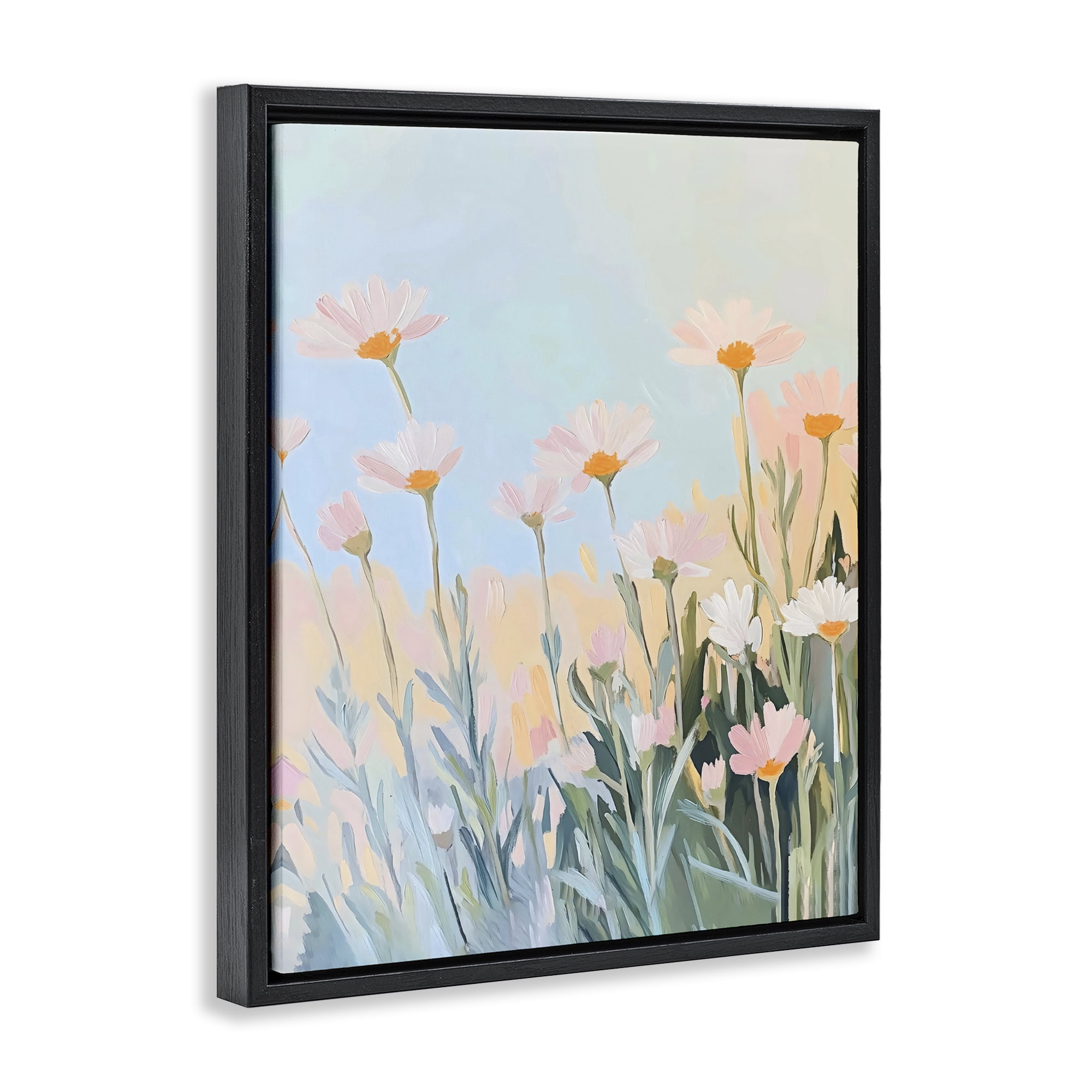 Stupell Industries Pastel Meadow Daisies at Dawn Black Framed Floater Canvas Wall Art, design by The Prints Vibe