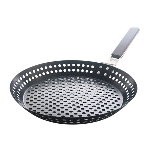 Gibobby Sartén para asar de metal antiadherente con de plegable Sartén para parrilla con agujeros extraíble para parrilla al libre Topper Sa(Negro)