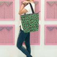thumbnail image 6 of Zipper canvas bag large capacity large size practical handbag durable Canvas with leather material Powder Green Retro Leopard Print, 6 of 7