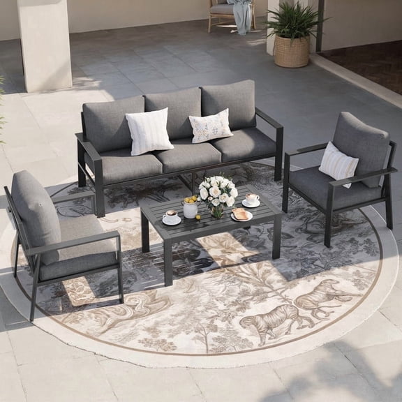 ELPOSUN Aluminum Outdoor Patio Furniture Set 6 Pcs Sectional Sofa Patio Conversation Set - Dark Gray