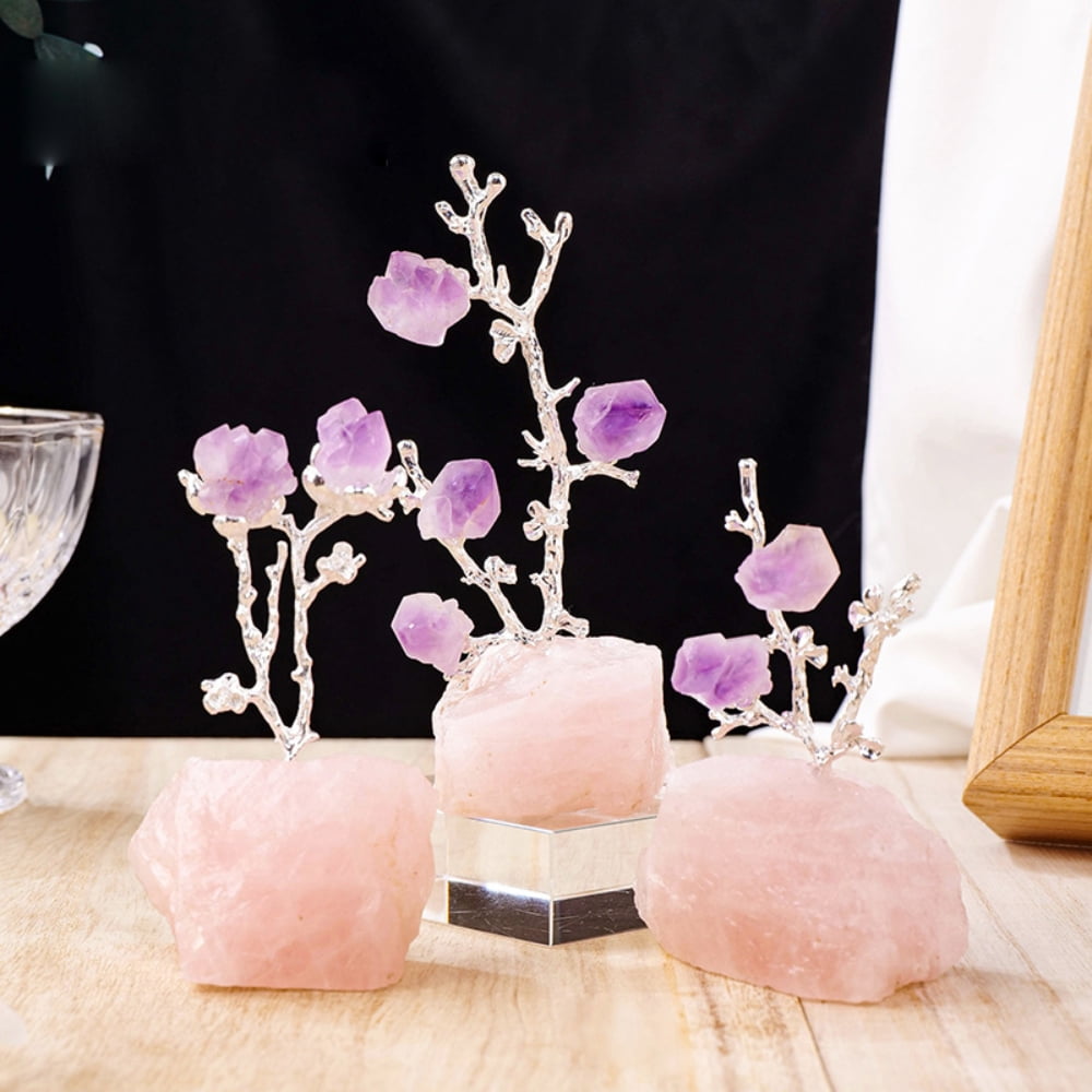 Kisor Natural Amethyst Crystal Tree with Pink Rose Quartz Base