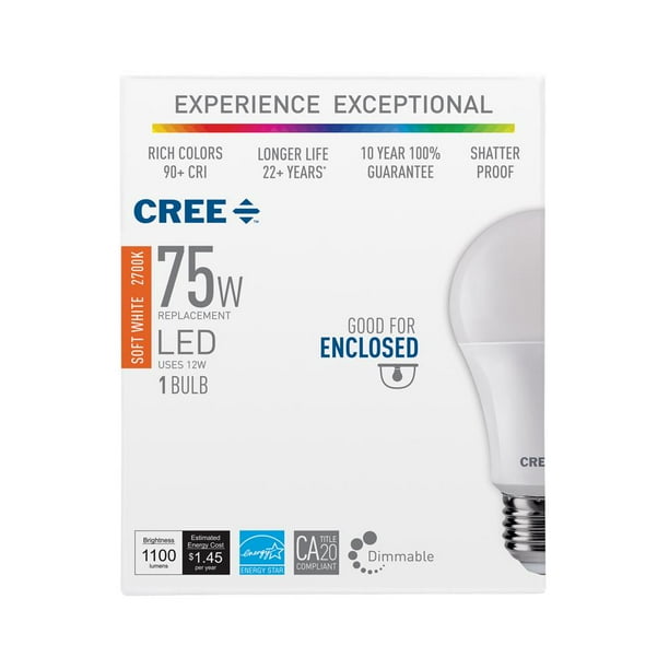Cree 75W Equivalent Soft White (2700K) A19 Dimmable Exceptional Light