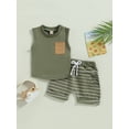 thumbnail image 2 of 2Pcs Baby Boy Summer Outfits, Sleeveless Pocket Tank Tops Striped Pocket Shorts Set, 2 of 6