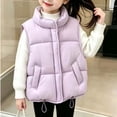 thumbnail image 4 of Besolor Toddler Kids Girls Puffer Vests Sleeveless Lightweight Casual Fall Winter Thicken Warm Button Waistcoat Coat with Pockets(6-7 Years,Purple), 4 of 5