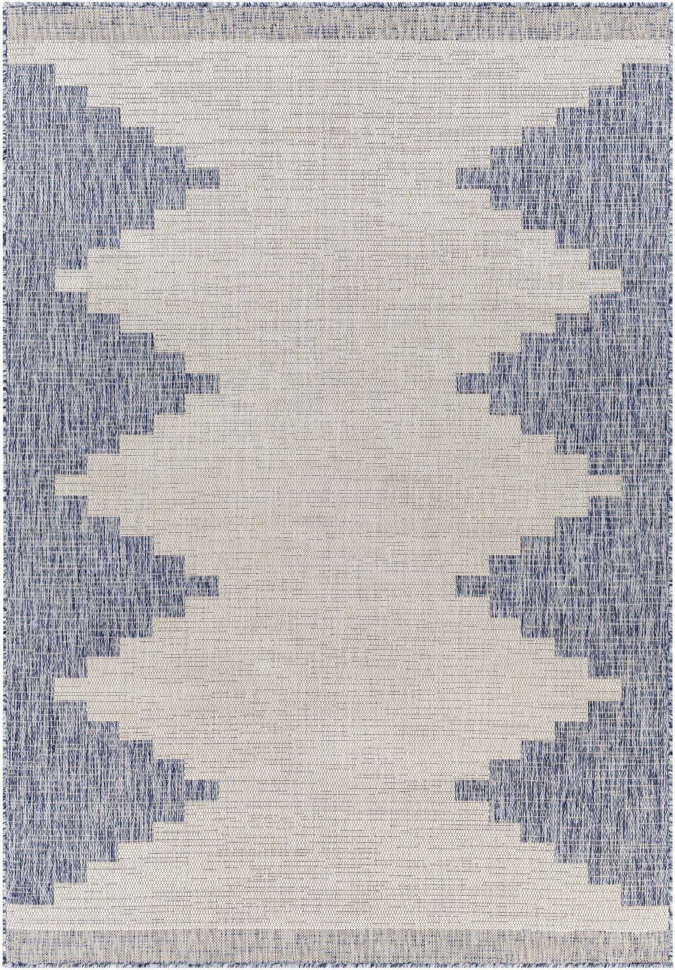Hauteloom Djugun Outdoor Area Rug - Outside Porch Patio Rug Carpet - Waterproof Rug - Geometric - Blue, Gray, Beige - 8'10" x 12'