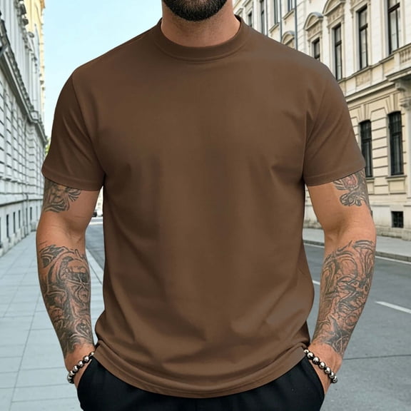 VgaVtl Short Sleeve T Shirts for Men Quick Drying Summer Mens Clothes Slim Running Plain Leisure Basic Brown Tops