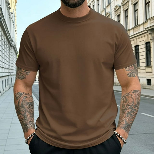 Tops para hombre, blusas y camisas de cuello redondo y manga corta para hombre, camisetas deportivas de secado rápido de color liso, de moda, de manga corta, ajustadas, informales.