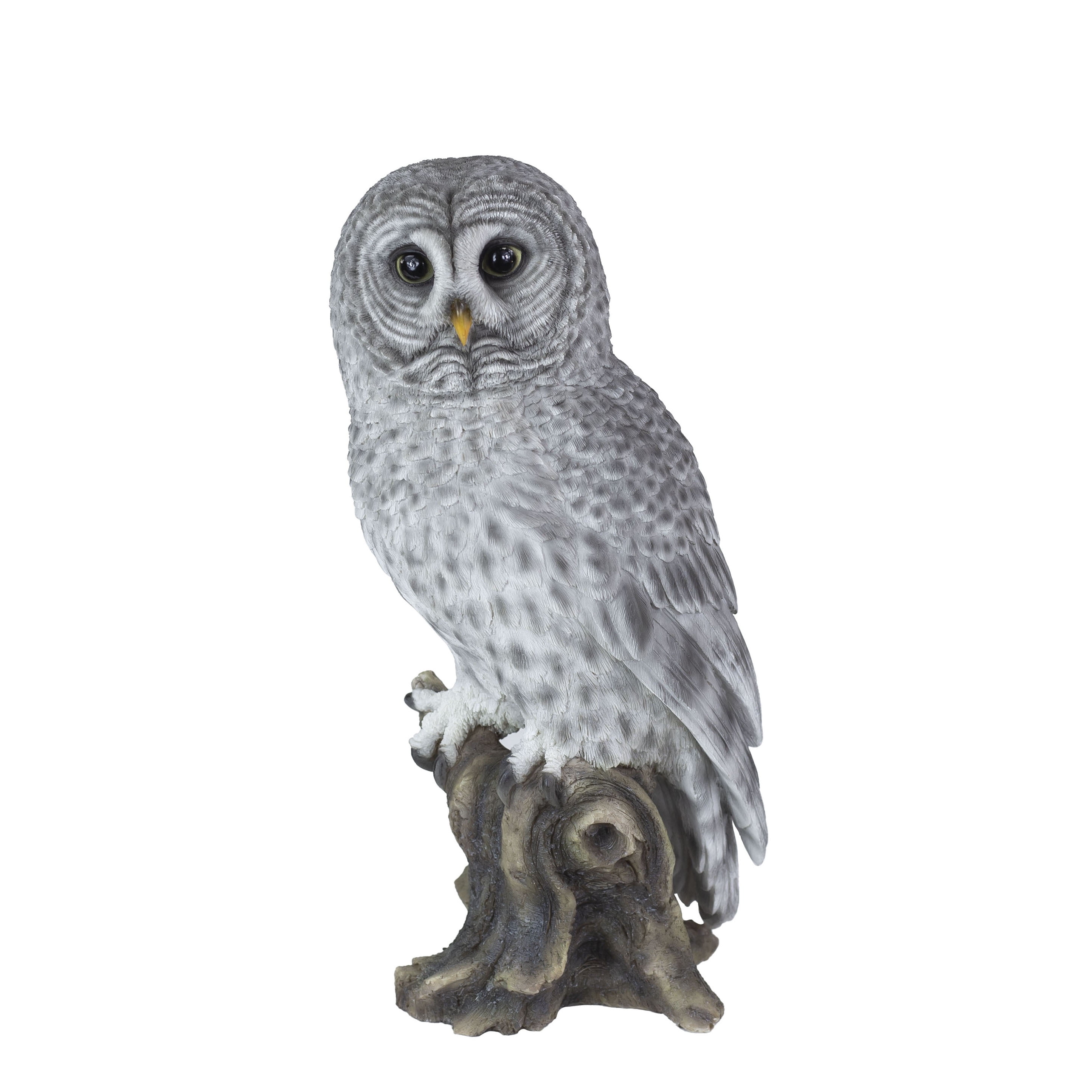 SOREAL Grey tawny Owl on branch | Handcrafted Decorative Bird Statue for Home & Garden | Premium Polyresin, Weather-Resistant Indoor/Outdoor Decor