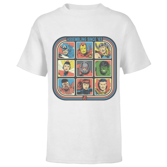 Marvel Avengers 60th Anniversary Assembling Since ’63 Retro- Short Sleeve T-Shirt for Kids - Customized-White