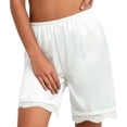 thumbnail image 2 of Lace Satin Shorts for Women Summer Casual Lightweight Elastic Waist Straight Leg Loose Knee Length Pettipants, 2 of 9