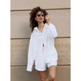 thumbnail image 6 of Women'S Cotton Cardigan Long Sleeve Top and Shorts Set Minimalist Solid Color Loungewear Outfit White M, 6 of 8