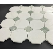 10-Pieces of Thassos White Marble Octagon and Dot Mosaic Wall and Floor Tiles