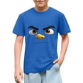 thumbnail image 1 of Blusas y camisas de manga corta con cuello redondo para niños y niñas, color liso, con estampado de expresión linda, manga corta, holgadas y cómodas, blusa para niña, 1 of 6