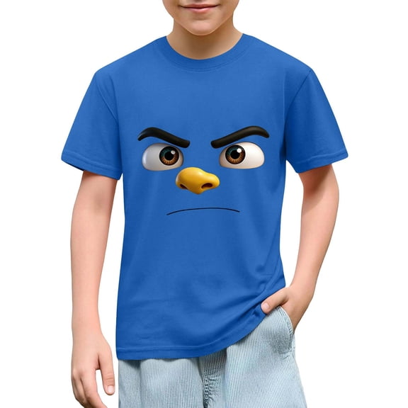 Amidoa Crewneck Boys Short Sleeve Cotton Graphic T-Shirts Casual Cute  Summer Tee for Kids Blue,7 Years