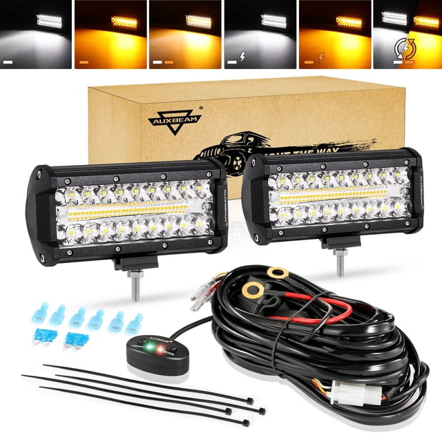 Barra LED Auxbeam de 7 pulgadas 300W Ámbar Blanco 6 Modos Offroad (x2)