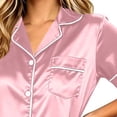 thumbnail image 3 of XUNKUSGA Silk Satin Pajama Sets for Women Casual Short Sleeve Womens Pajama Sets Classic Solid Color Button Down Shirt and Wide Leg Pants 2 Piece Sleepwear for Women Pink 3XL, 3 of 6