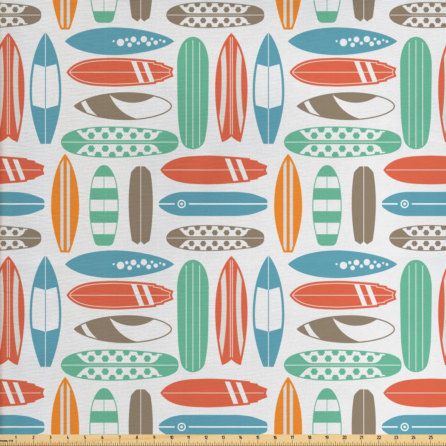 Surfboard Fabric by The Yard, Colorful Surfing Sea Pattern with Summer
