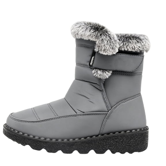 Fsgntruao Snow Boots for Women Fashion Winter Shoes Warm Round Toe Mid Heel Medium Tube Boots
