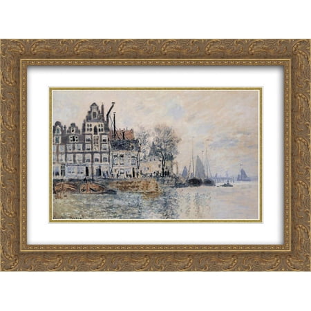 Claude Monet 2x Matted 24x18 Gold Ornate Framed Art Print 'View of Amsterdam'