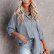 thumbnail image 2 of Blusa elegante de manga larga para mujer blusa de satén con patrón de piedra Color puro de moda de un solo pecho para oficina para mujer para cumpleaños ANGGREK Otros, 2 of 5