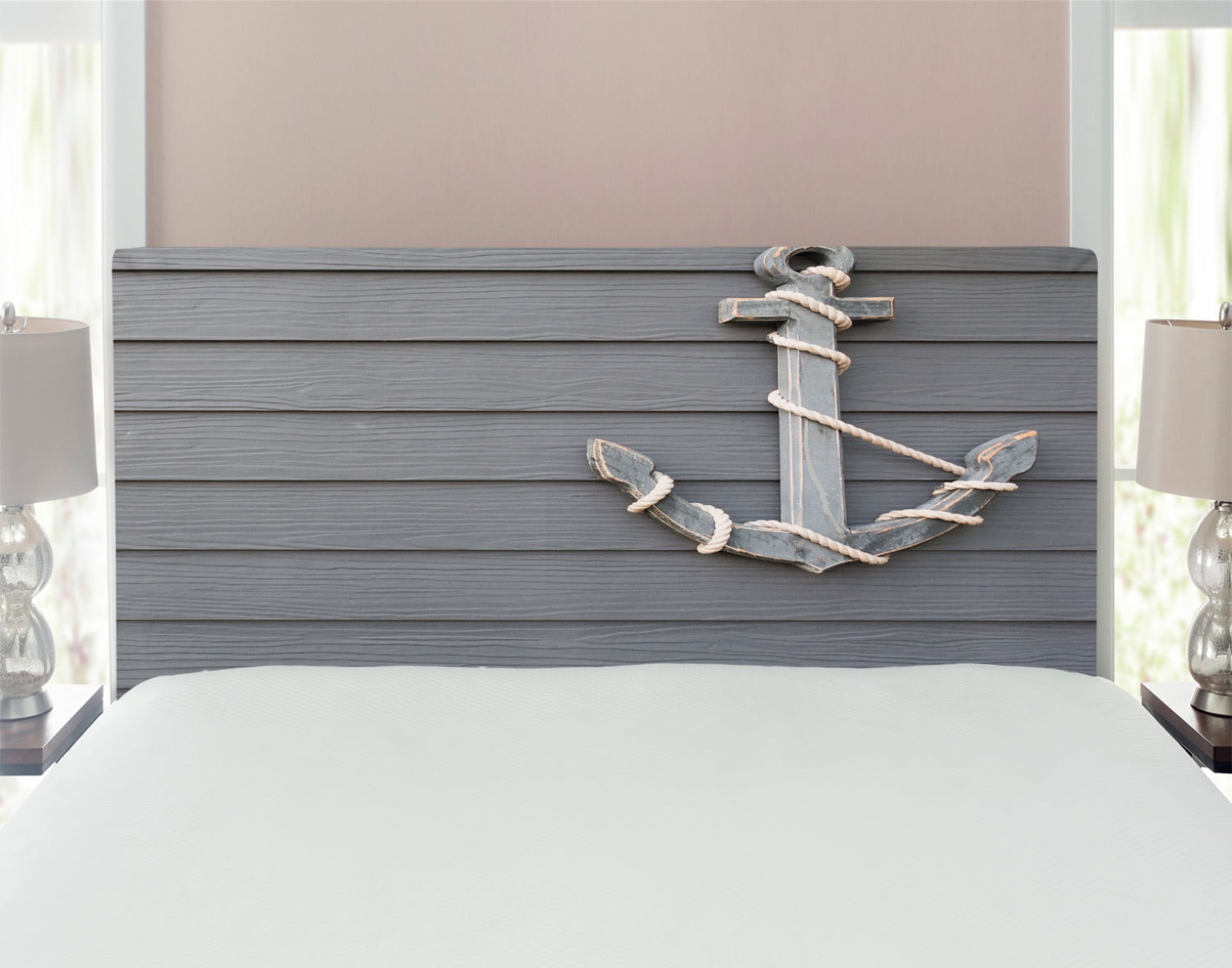 Anchor Headboard, Wooden Marine Rope on the Wall Antique Navy Nature Adventure Themed Art Work