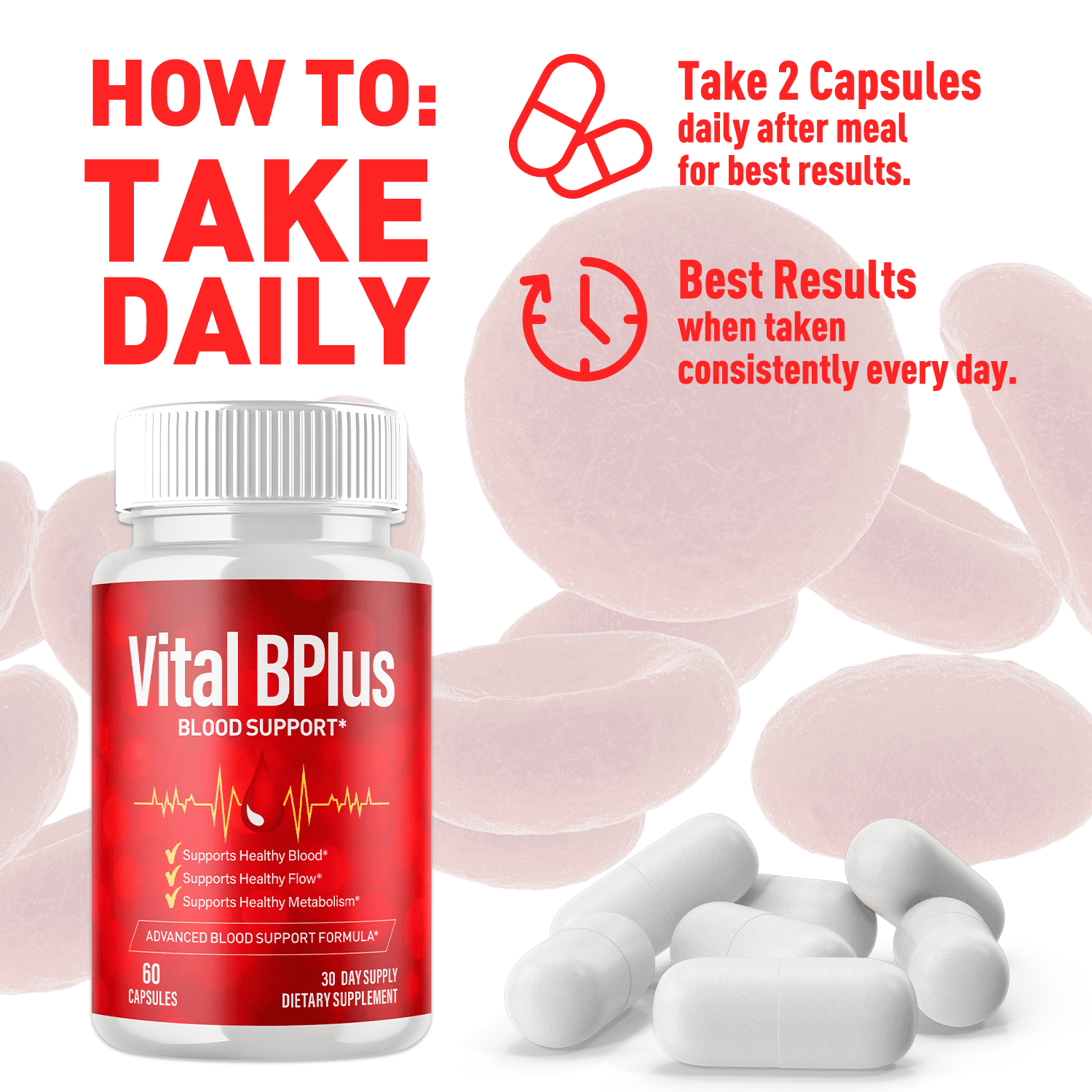 Vital BPlus Blood Balance Support Pills Advanced Formula Vitamin Supplement 120 Capsules