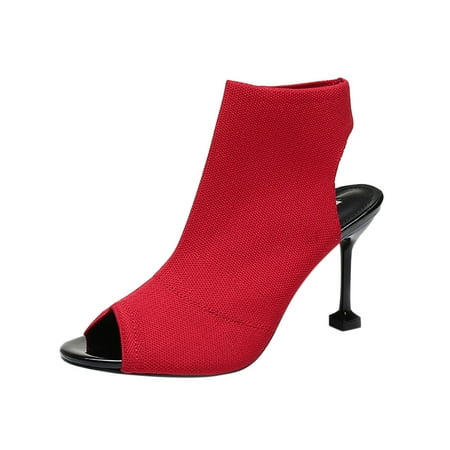 

nsendm Knee High Heels Boots for Women Knit Toe Open Women s Shoes Fish High High Heels Boots for Women Thigh High Red 6
