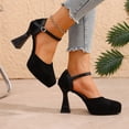 thumbnail image 4 of Mary Jane Shoes for Women Suede Closed Toe Ankle Strap Buckle Chunky Block High Heels Platform Dress Pumps for Casual Party Wedding Black Size 6, 4 of 6